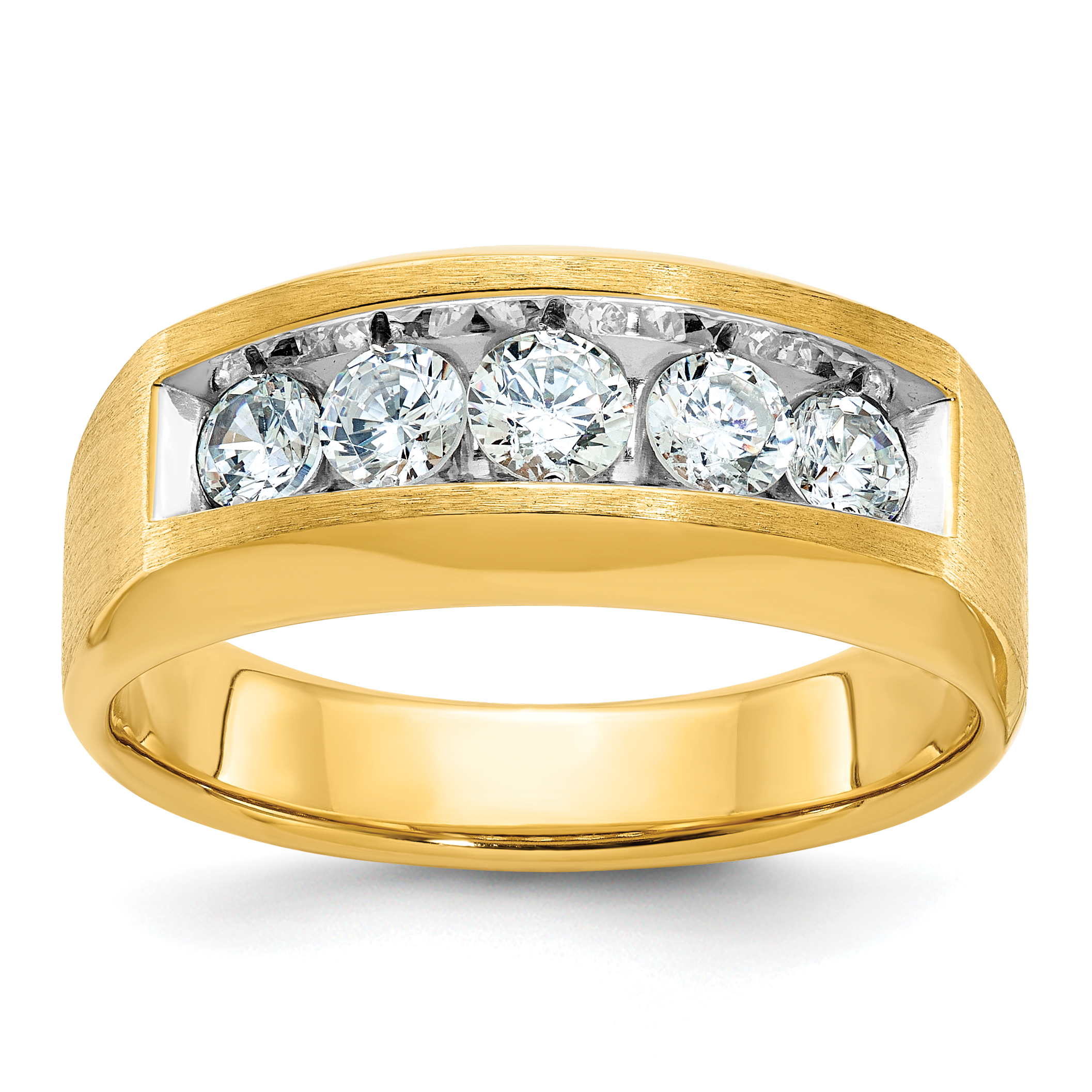 IBGoodman 14k Men's Polished and Satin 5-Stone 1 Carat AA Quality Diamond Ring (B63124-4YAA)