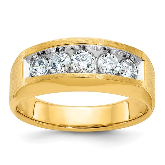 IBGoodman 14k Men's Polished and Satin 5-Stone 1 Carat AA Quality Diamond Ring