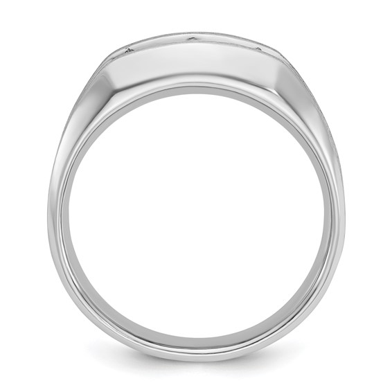 IBGoodman 14k White Gold Men's Polished Satin and Grooved 3-Stone Ring Mounting