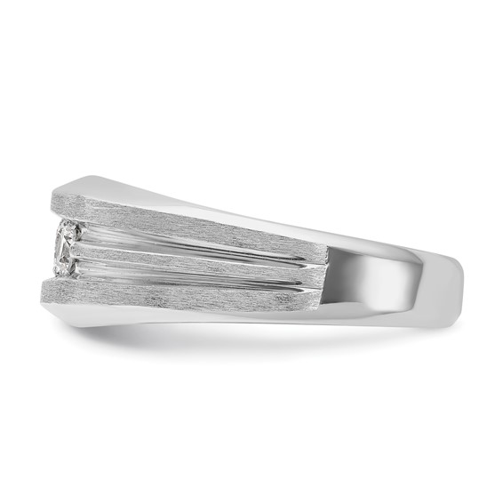 IBGoodman 14k White Gold Men's Polished Satin and Grooved 3-Stone Ring Mounting
