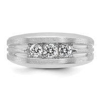 IBGoodman 14K White Gold 0.50 Carat Lab Grown Diamond VS SI+ G+ Three Stone Complete Polished and Satin Men's Ring view 4