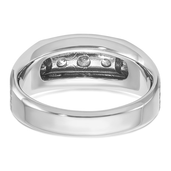 IBGoodman 14k White Gold Men's Polished Satin and Grooved 3-Stone Ring Mounting