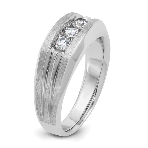 IBGoodman 14k White Gold Men's Polished Satin and Grooved 3-Stone Ring Mounting