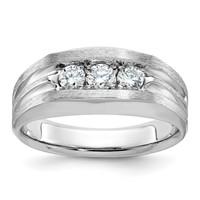 IBGoodman 14K White Gold 0.50 Carat Lab Grown Diamond VS SI+ G+ Three Stone Complete Polished and Satin Men's Ring view 1