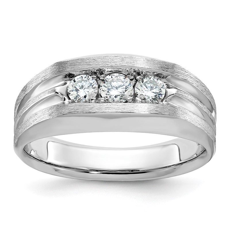 IBGoodman 14k White Gold 1/2 carat Lab Grown Diamond VS/SI+ G+ Three Stone Complete Polished and Satin Men's Ring