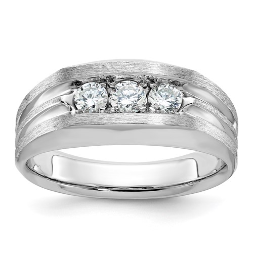 IBGoodman 14K White Gold 0.50 Carat Lab Grown Diamond VS SI+ G+ Three Stone Complete Polished and Satin Men's Ring