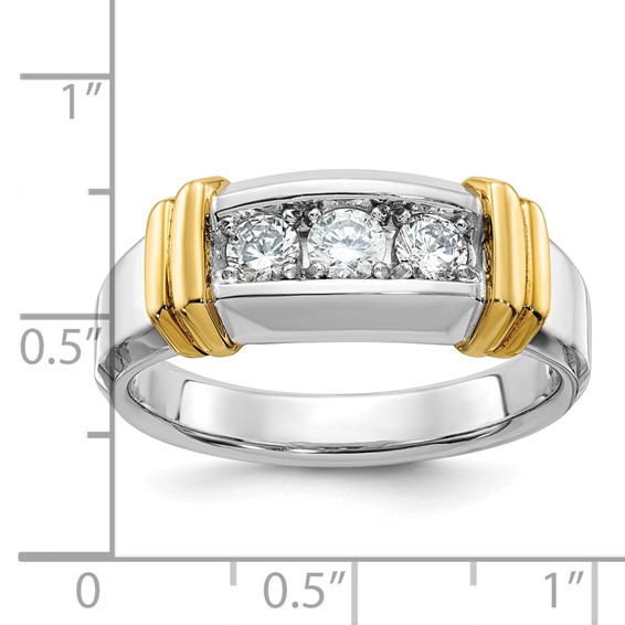 IBGoodman 14k Two-tone Men's Polished 3-Stone 1/2 Carat AA Quality Diamond Ring