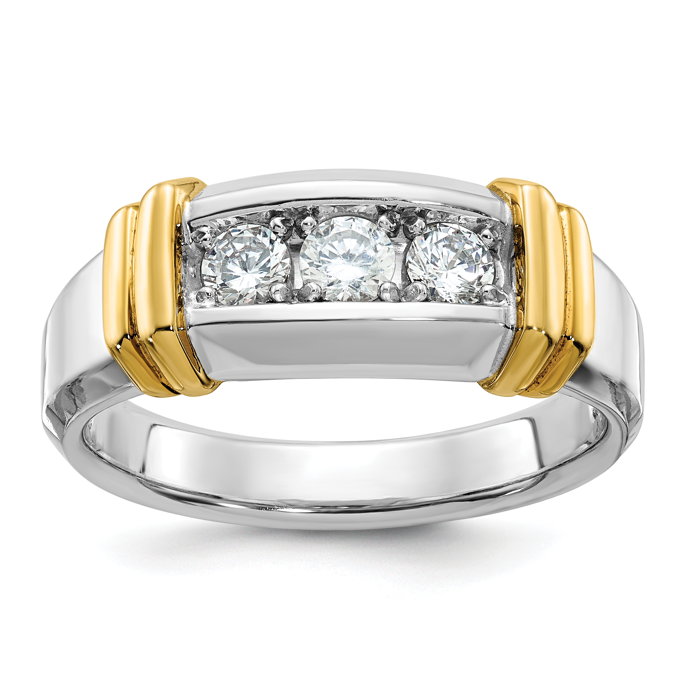 IBGoodman 14k Two-tone Men's Polished 3-Stone 1/2 Carat AA Quality Diamond Ring (B63179-4WYAA)