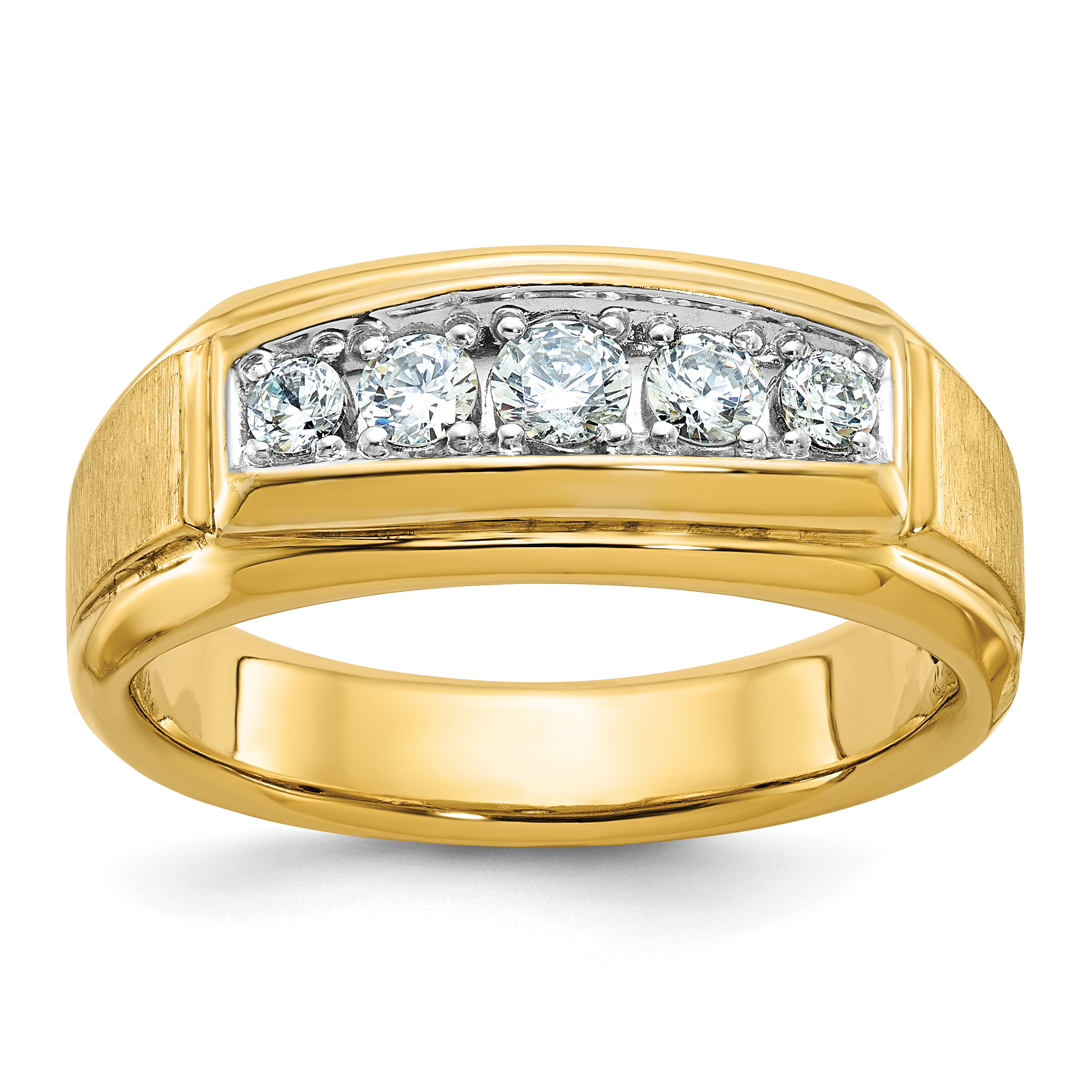 IBGoodman 14k with White Rhodium Men's Polished and Satin 5-Stone 1/2 Carat AA Quality Diamond Ring (B63181-4YAA)