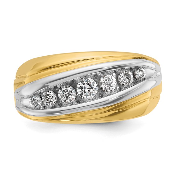 IBGoodman 14k Two-tone Men's Polished and Grooved Graduated 7-Stone 1/2 Carat AA Quality Diamond Ring