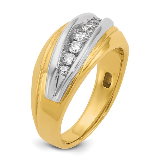 IBGoodman 14k Two-tone Men's Polished and Grooved Graduated 7-Stone 1/2 Carat AA Quality Diamond Ring