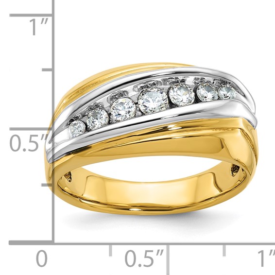 IBGoodman 14k Two-tone Men's Polished and Grooved Graduated 7-Stone 1/2 Carat AA Quality Diamond Ring