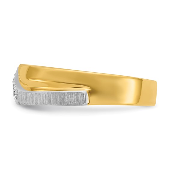 IBGoodman 14k Two-tone Men's Polished Satin and Grooved 4-Stone 1/8 Carat AA Quality Diamond Ring