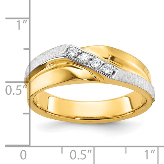 IBGoodman 14k Two-tone Men's Polished Satin and Grooved 4-Stone 1/8 Carat AA Quality Diamond Ring