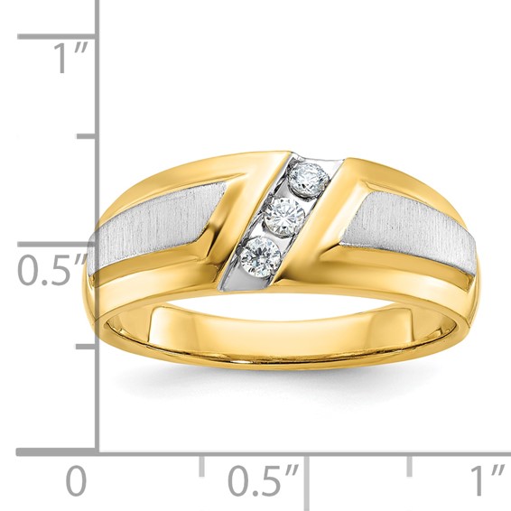IBGoodman 14k Two-tone Men's Polished and Satin 3-Stone 1/5 Carat AA Quality Diamond Ring