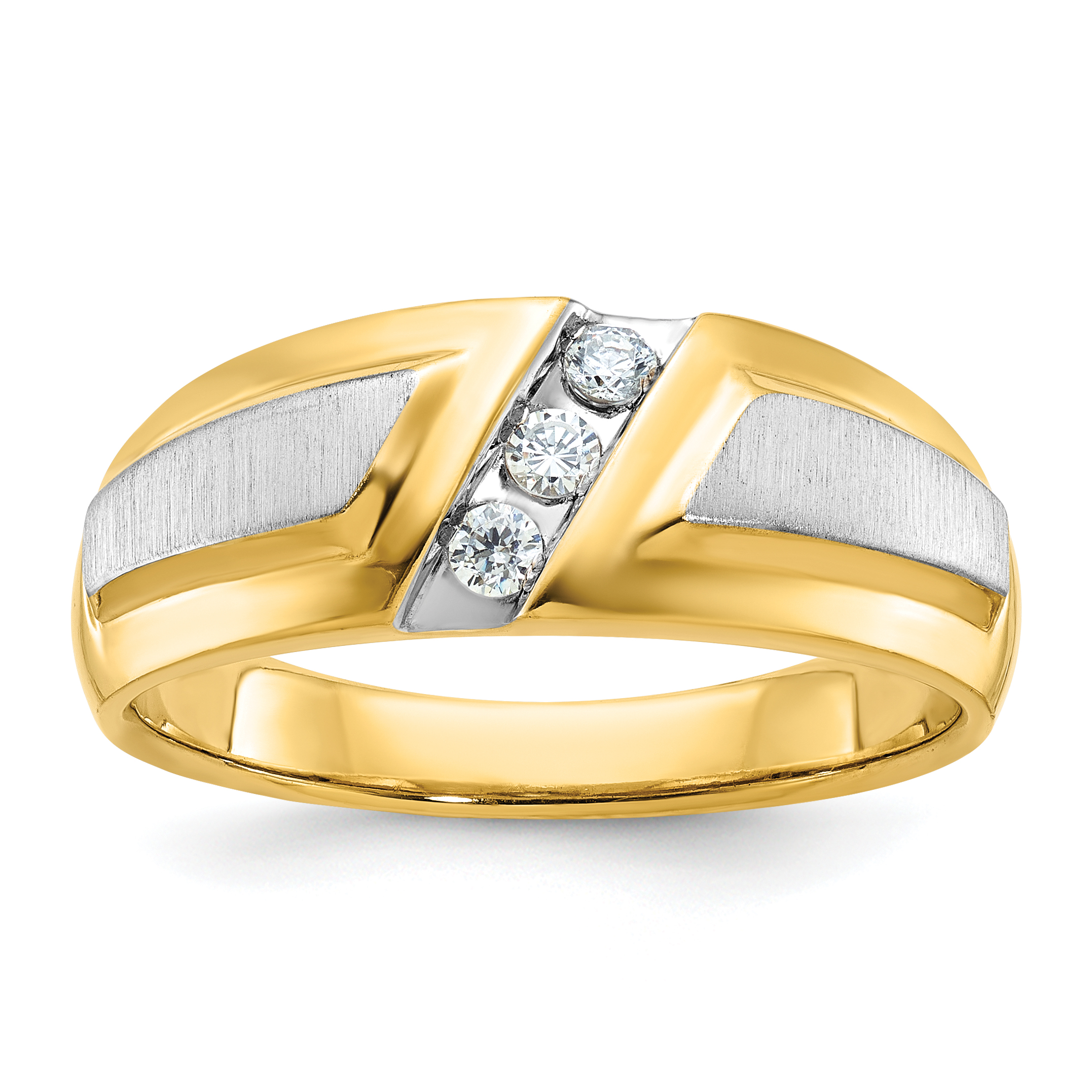 IBGoodman 14k Two-tone Men's Polished and Satin 3-Stone 1/5 Carat AA Quality Diamond Ring (B63232-4YWAA)
