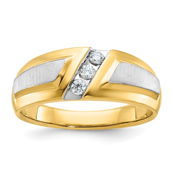 IBGoodman 14k Two-tone Men's Polished and Satin 3-Stone 1/5 Carat AA Quality Diamond Ring