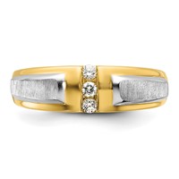 IBGoodman 14K Two-tone 0.12 Carat Lab Grown Diamond VS SI+ G+ Complete Polished and Satin Men's Three Stone Ring view 4