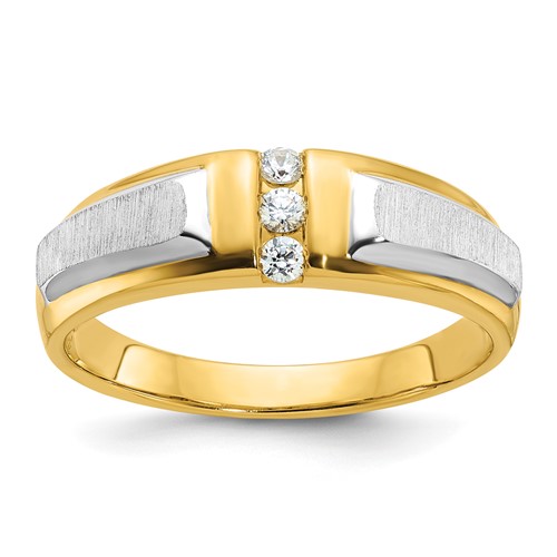 IBGoodman 14K Two-tone 0.12 Carat Lab Grown Diamond VS SI+ G+ Complete Polished and Satin Men's Three Stone Ring