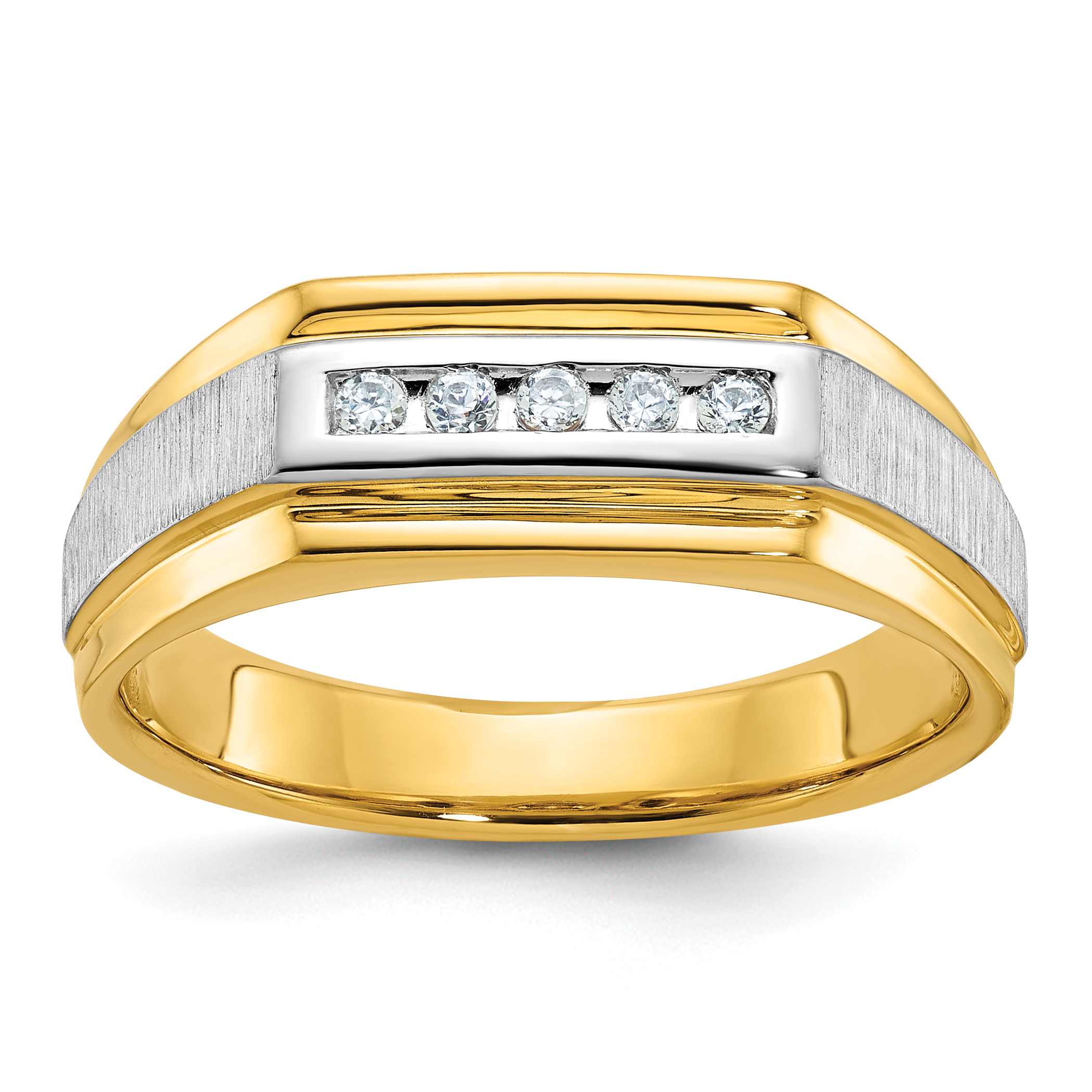 IBGoodman 14k with White Rhodium Men's Polished and Satin 5-Stone 1/10 Carat AA Quality Diamond Ring (B63235-4YAA)
