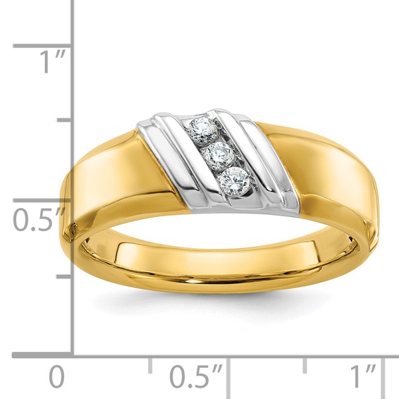 IBGoodman 14k Two-tone Men's Polished 3-Stone 1/6 Carat AA Quality Diamond Ring