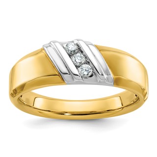 IBGoodman 14k Two-tone Men's Polished 3-Stone 1/6 Carat AA Quality Diamond Ring