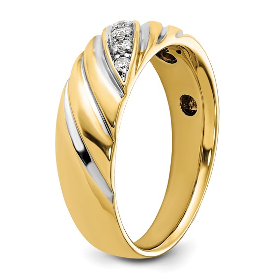 IBGoodman 14k with White Rhodium Men's Polished and Grooved 1/6 Carat AA Quality Diamond Ring