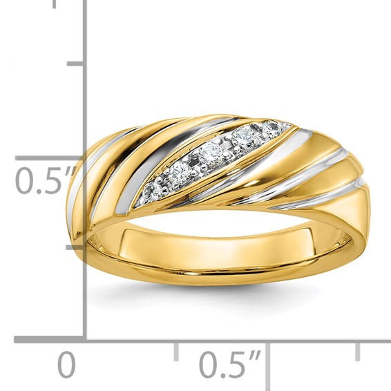 IBGoodman 14k with White Rhodium Men's Polished and Grooved 1/6 Carat AA Quality Diamond Ring