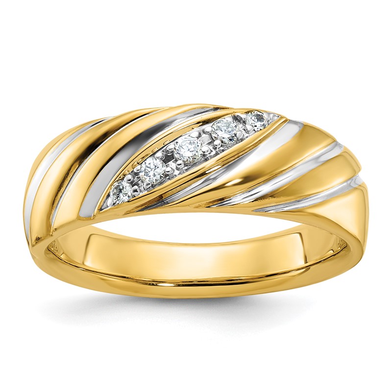 IBGoodman 14k with White Rhodium 1/6 carat Lab Grown Diamond VS/SI+ G+ Complete Polished and Grooved Men's Ring