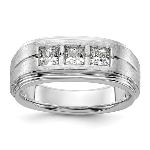 Sterling Silver IBGoodman Men's Polished and Brushed 3-Stone CZ Sample Ring