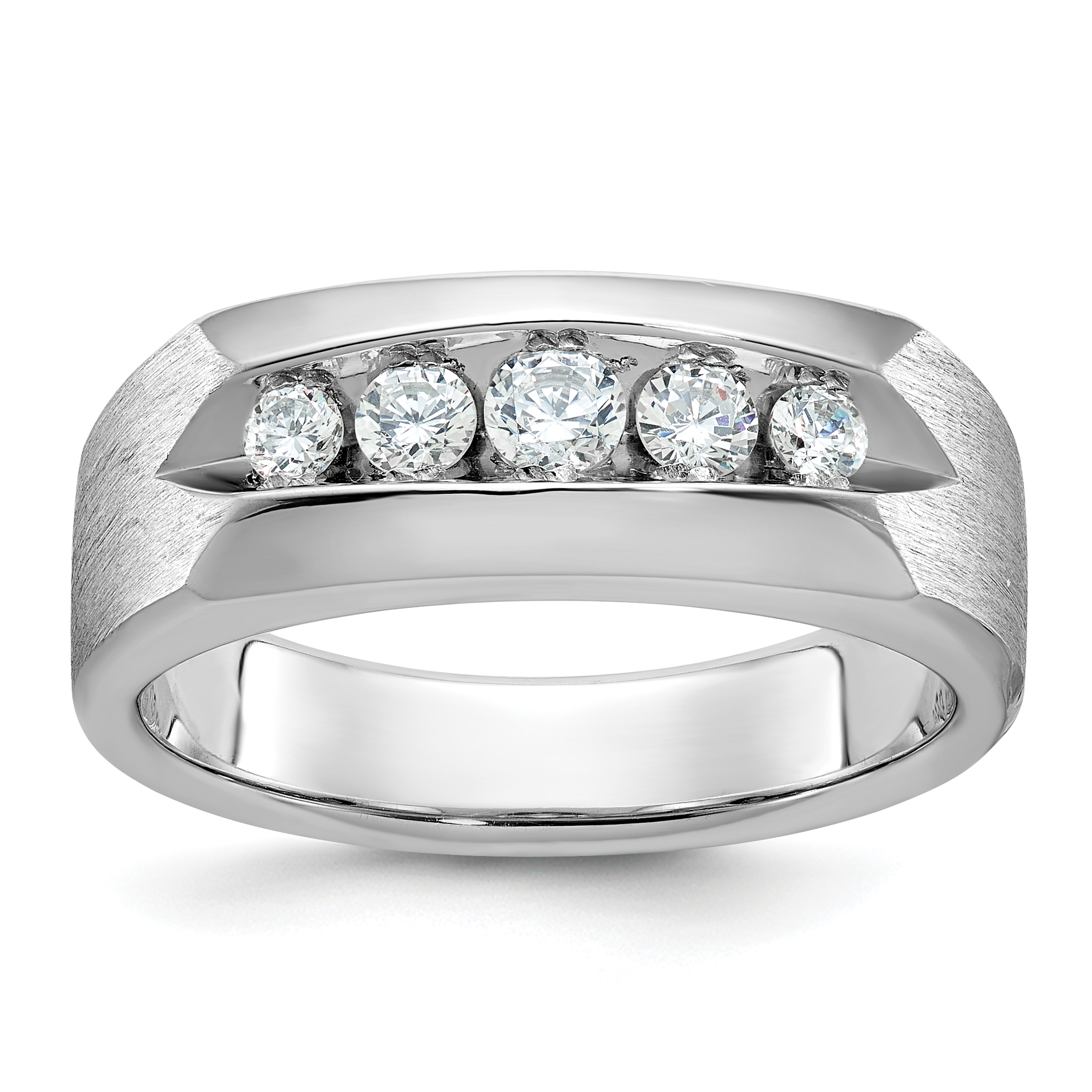 IBGoodman 14k White Gold Men's Polished and Satin 5-Stone 1/2 Carat AA Quality Diamond Ring (B63267-4WAA)