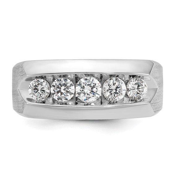 IBGoodman 14k White Gold 1 carat Lab Grown Diamond VS/SI+ G+ Five Stone Complete Polished and Satin Men's Ring