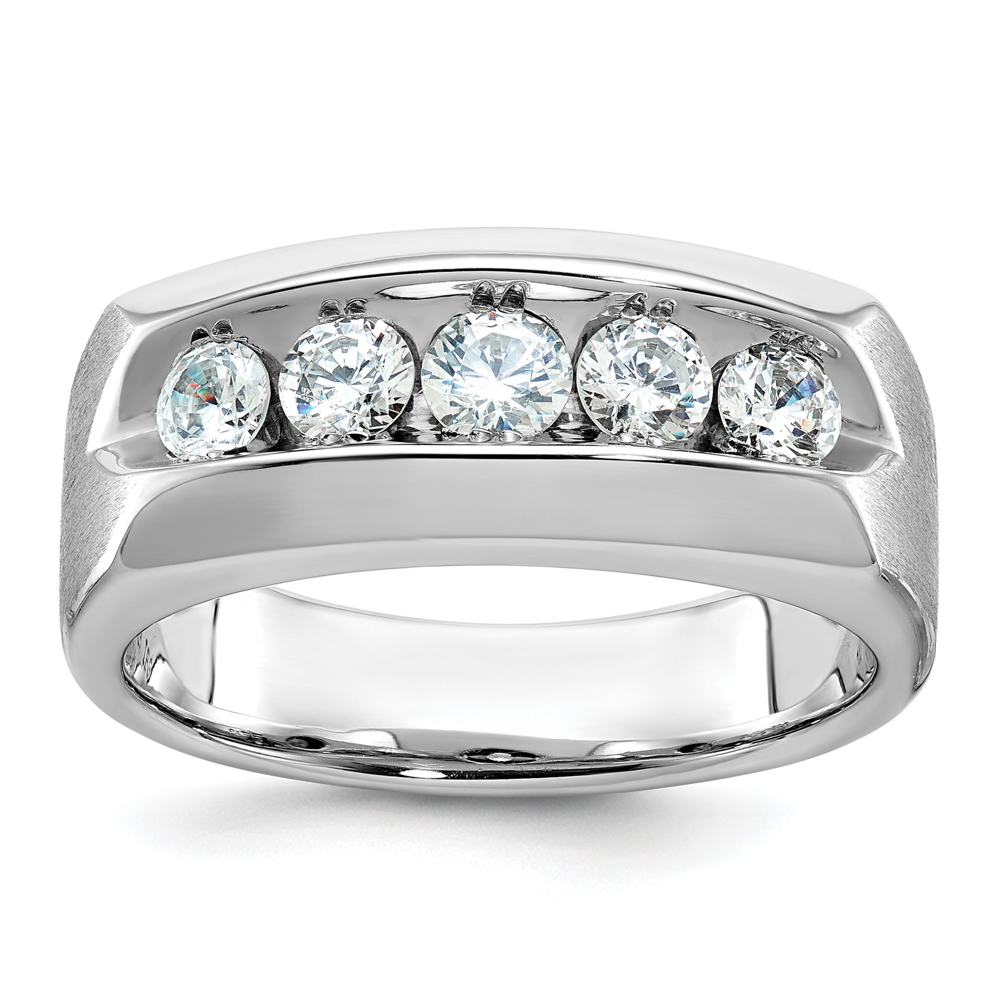 IBGoodman 14k White Gold Men's Polished and Satin 5-Stone 1 Carat AA Quality Diamond Ring (B63268-4WAA)