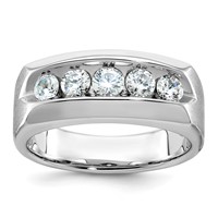 IBGoodman 14K White Gold 1 Carat Lab Grown Diamond VS SI+ G+ Five Stone Complete Polished and Satin Men's Ring view 1