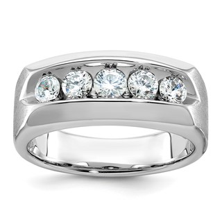 IBGoodman 14k White Gold 1 carat Lab Grown Diamond VS/SI+ G+ Five Stone Complete Polished and Satin Men's Ring