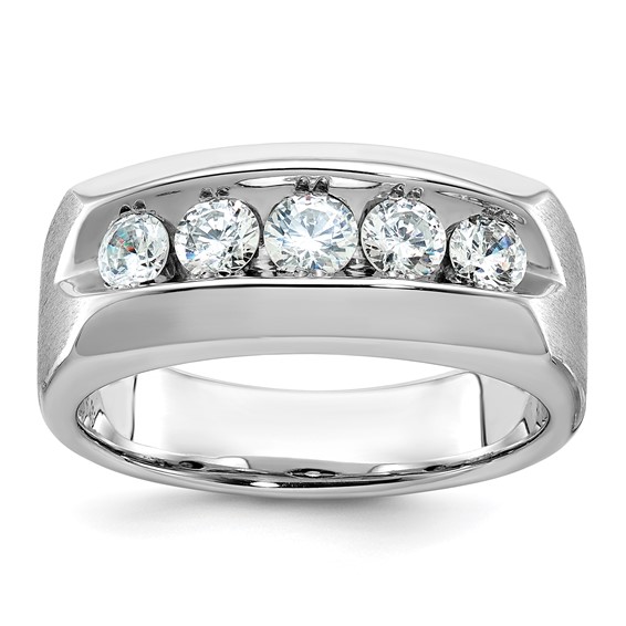 IBGoodman 14k White Gold 1 carat Lab Grown Diamond VS/SI+ G+ Five Stone Complete Polished and Satin Men's Ring