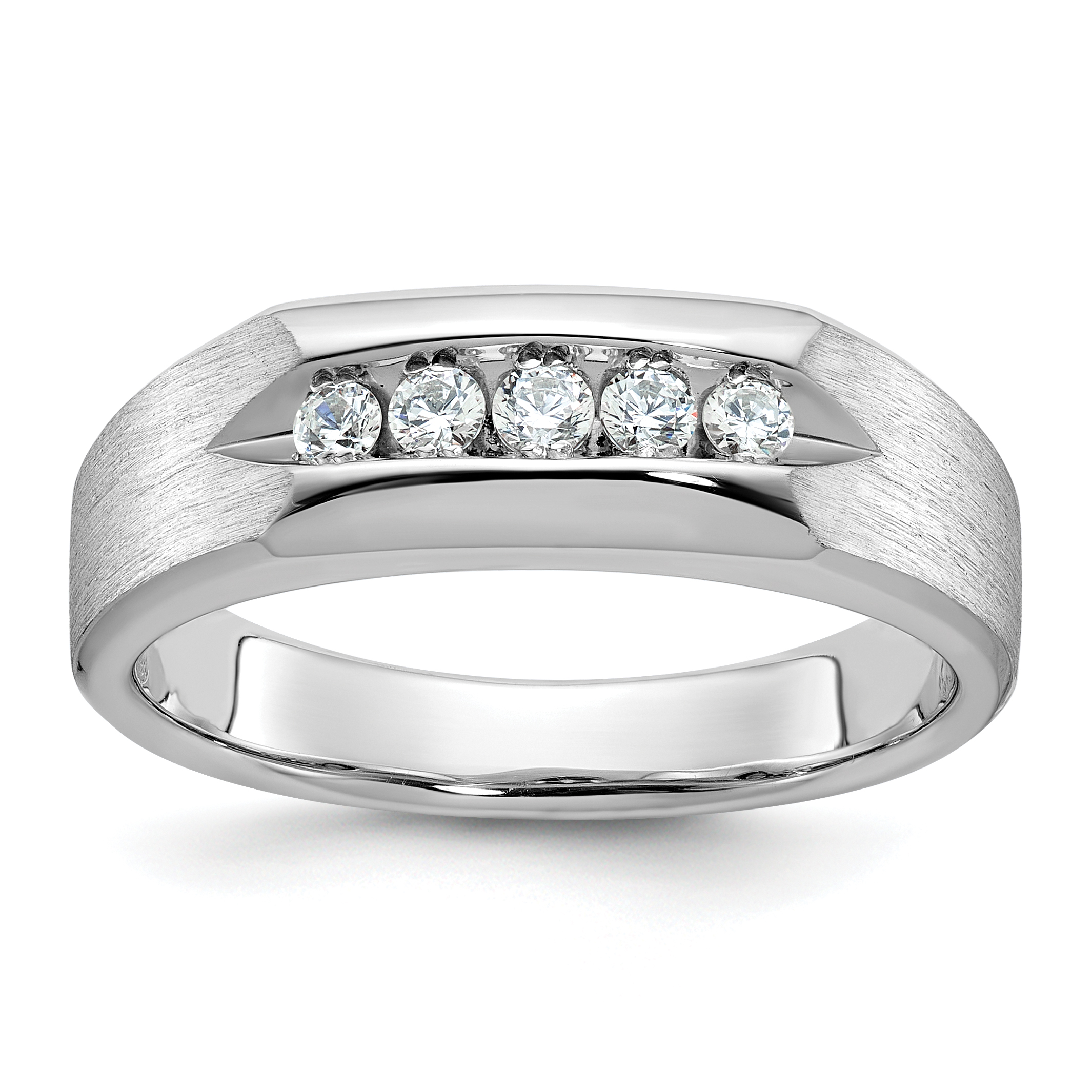 IBGoodman 14k White Gold Men's Polished and Satin 5-Stone 1/4 Carat AA Quality Diamond Ring (B63269-4WAA)