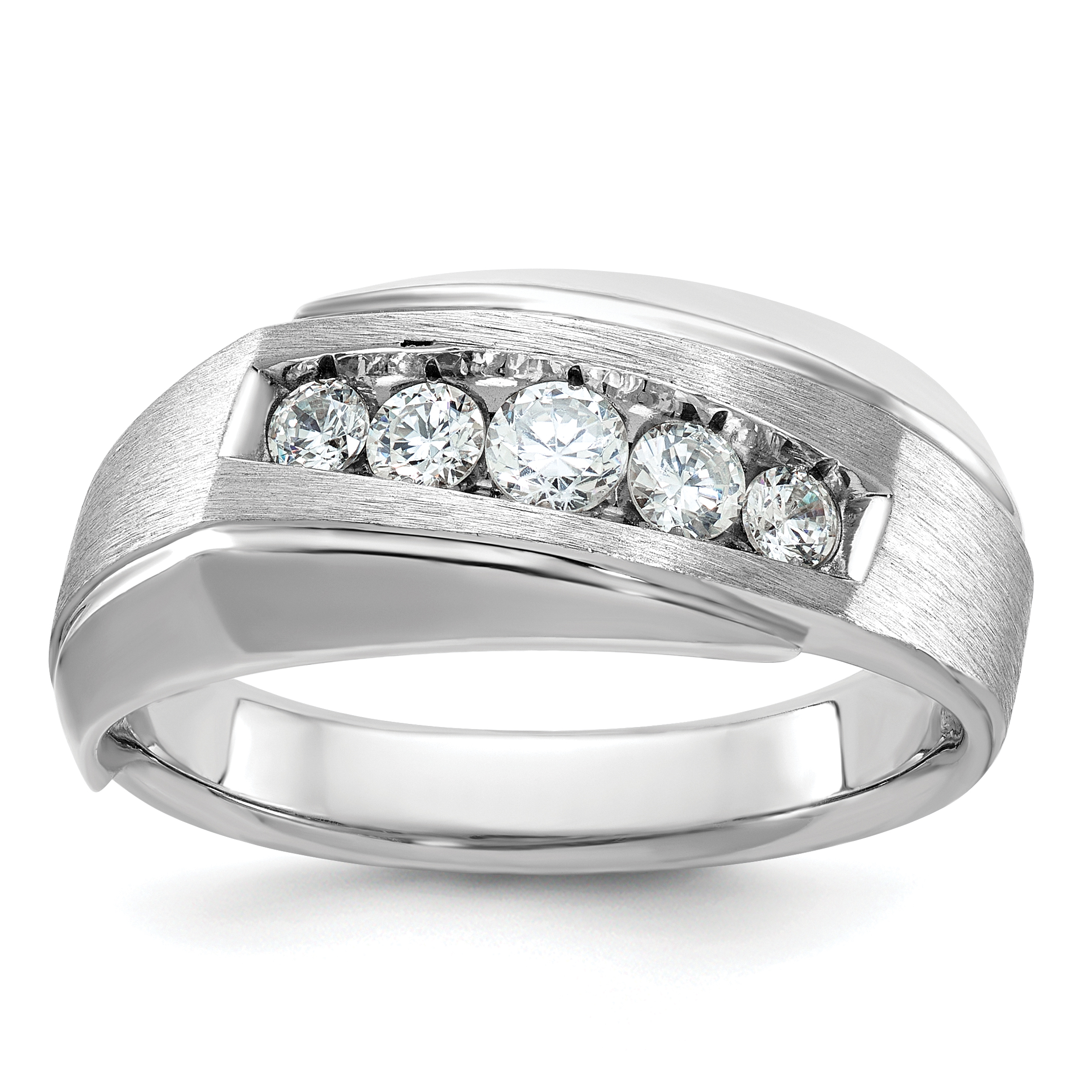 IBGoodman 14k White Gold Men's Polished and Satin 5-Stone 1/2 Carat AA Quality Diamond Ring (B63274-4WAA)