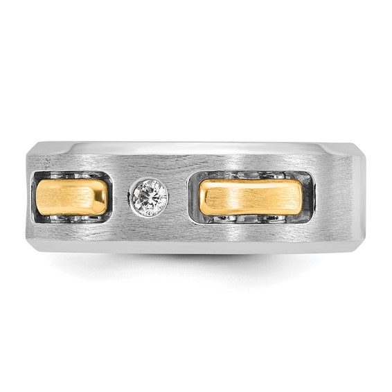 IBGoodman 14k Two-tone 1/6 carat Lab Grown Diamond VS/SI+ G+ Polished and Satin Cut-Out Three Stone Complete Men's Ring