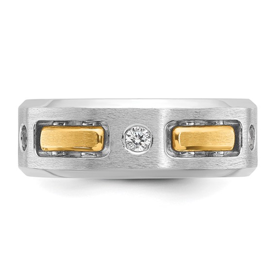 IBGoodman 14k Two-tone 1/6 carat Lab Grown Diamond VS/SI+ G+ Polished and Satin Cut-Out Three Stone Complete Men's Ring