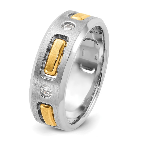 IBGoodman 14k Two-tone 1/6 carat Lab Grown Diamond VS/SI+ G+ Polished and Satin Cut-Out Three Stone Complete Men's Ring
