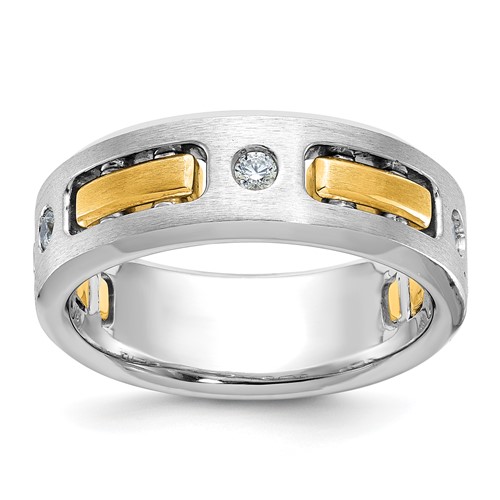 IBGoodman 14K Two-tone 0.17 Carat Lab Grown Diamond VS SI+ G+ Polished and Satin Cut-Out Three Stone Complete Men's Ring