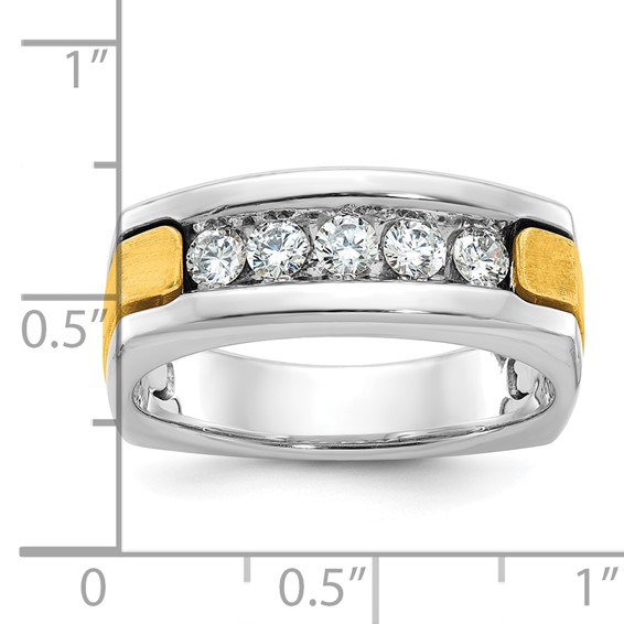 IBGoodman 14k Two-tone Men's Polished Satin and Grooved 5-Stone 1/2 Carat AA Quality Diamond Square Ring