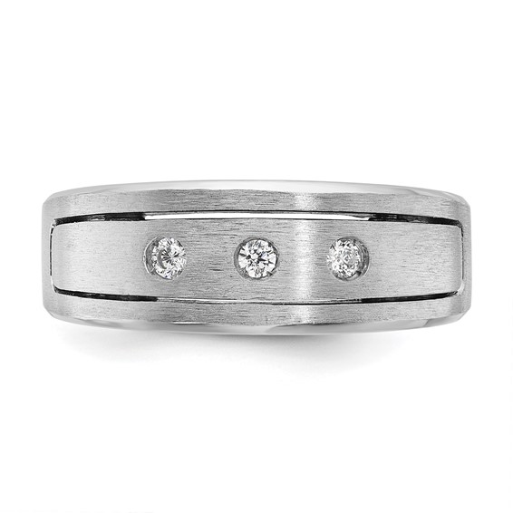 IB Goodman 14k White Gold Mens Polished/Antiqued/Satin 1/6 carat Diamond 3-Stone Complete Ring