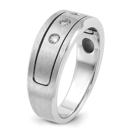 IB Goodman 14k White Gold Mens Polished/Antiqued/Satin 1/6 carat Diamond 3-Stone Complete Ring