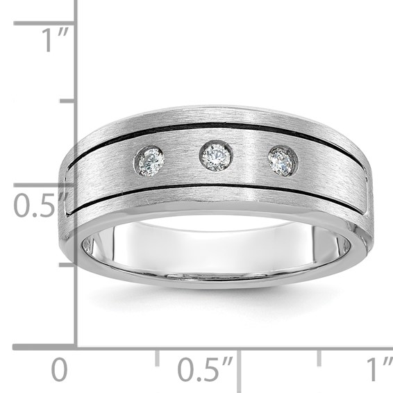 IB Goodman 14k White Gold Mens Polished/Antiqued/Satin 1/6 carat Diamond 3-Stone Complete Ring