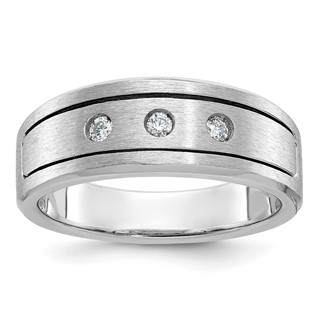 IB Goodman 14k White Gold Mens Polished/Antiqued/Satin 1/6 carat Diamond 3-Stone Complete Ring