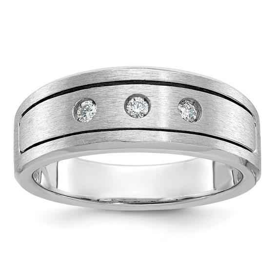 IB Goodman 14k White Gold Mens Polished/Antiqued/Satin 1/6 carat Diamond 3-Stone Complete Ring