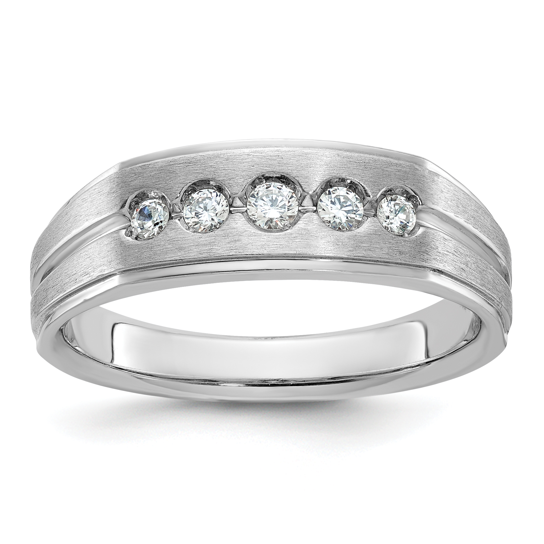 IBGoodman 14k White Gold Men's Polished Satin and Grooved 1/4 Carat AA Quality Diamond 5-Stone Ring (B63310-4WAA)
