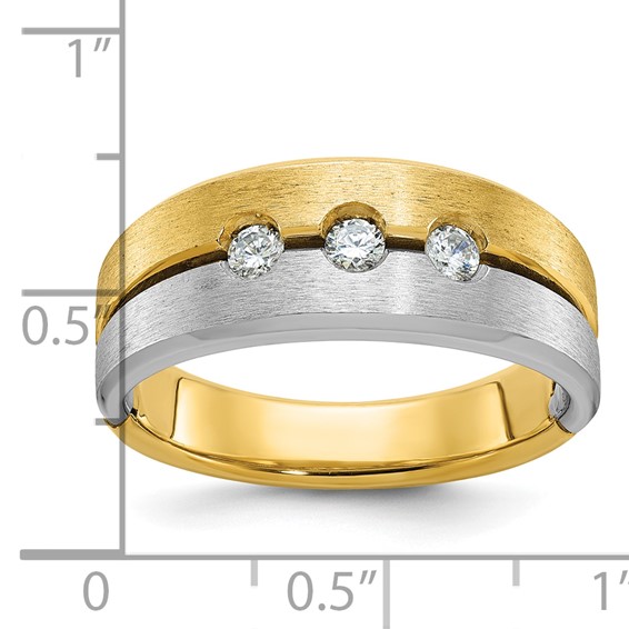 IB Goodman 14k Two-tone Mens Polished and Satin 1/4 carat Diamond 3-Stone Complete Ring